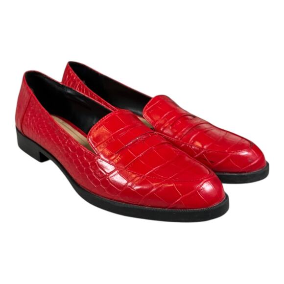 Zara Trafaluc Red Croc-Embossed Loafers Women’s Size 39 (8.5 US) - Picture 7 of 13